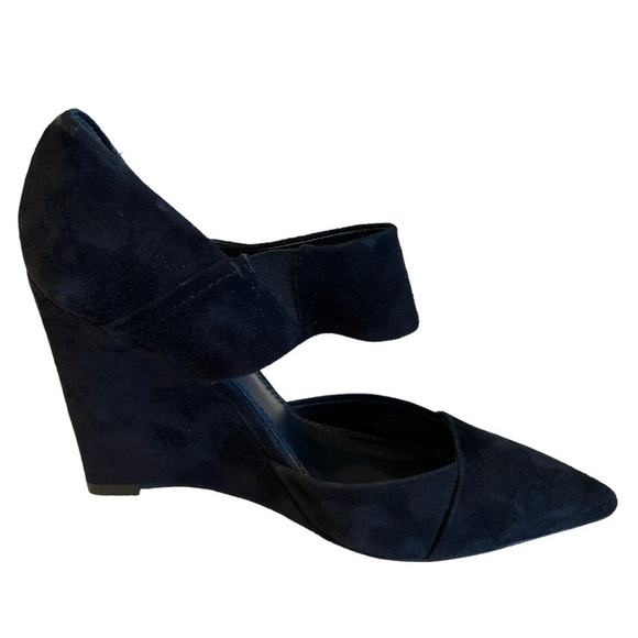 Tory Burch Saray Black Suede Leather Pointed Toe Strapped Wedges Size 7 - Picture 4 of 10